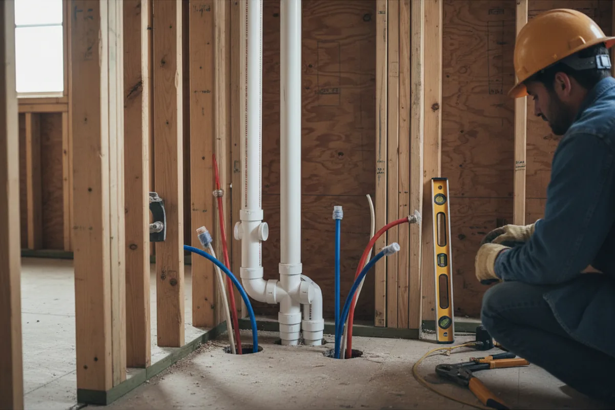 Drain and supply rough-in during Sump Pump Repair in Edgerton
